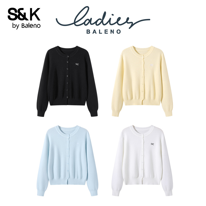 班尼路S&K系列圆领针织开衫外套女款2025秋季新款小香风休闲毛衫N