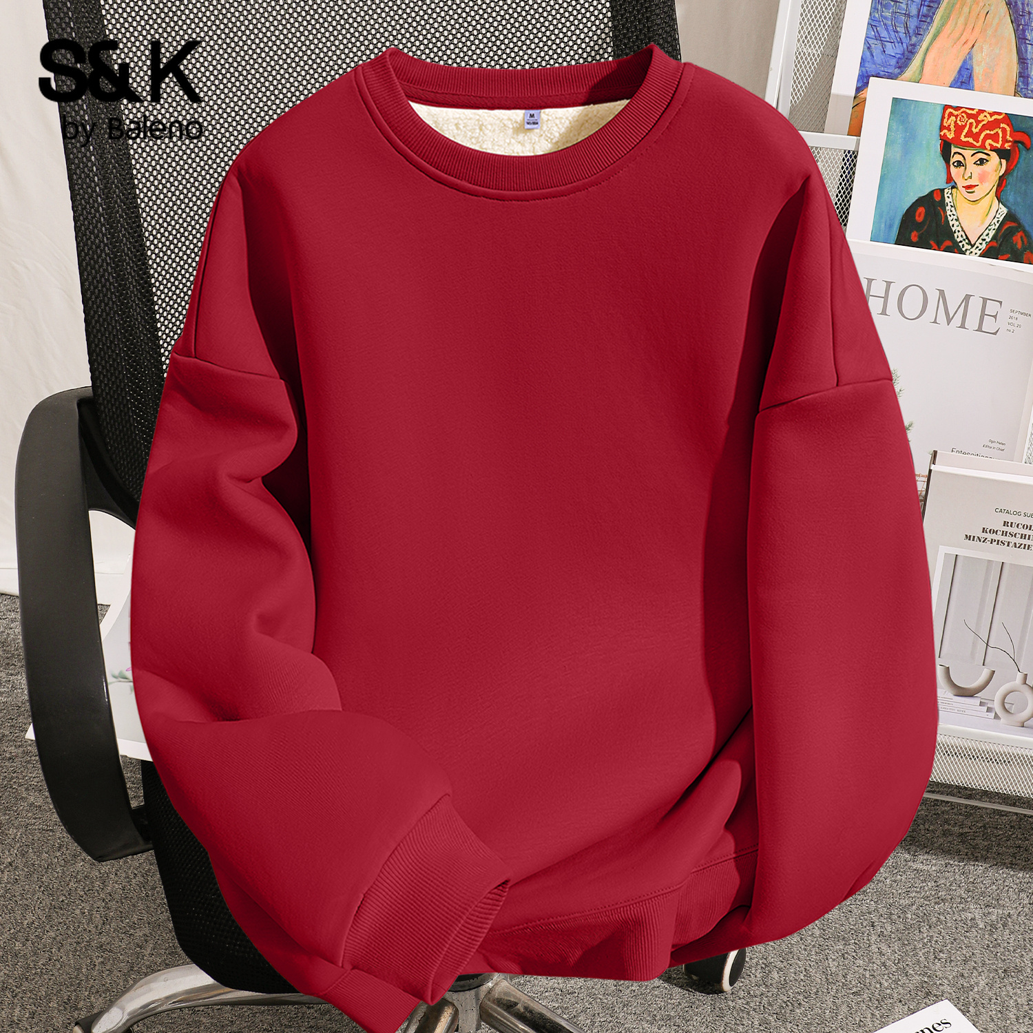 班尼路S&K系列红色加绒卫衣女款2025新款冬季小个子内搭卫衣外套M