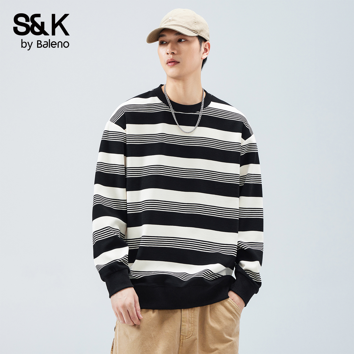 班尼路SK圆领条纹卫衣男休闲百搭