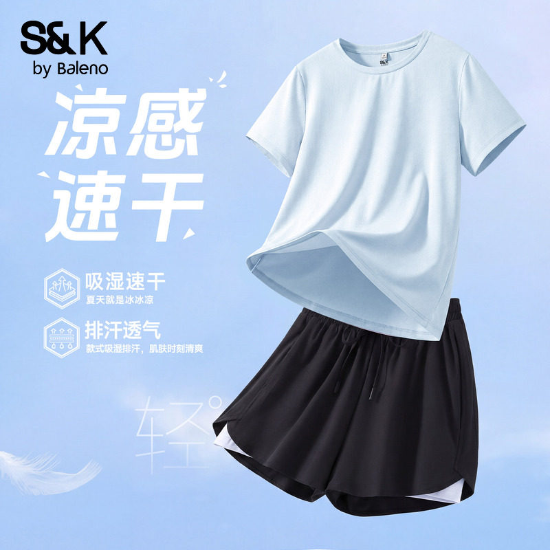 班尼路S&K系列运动套装女夏季新款跑步运动短袖短裤速干衣两件套Q图片