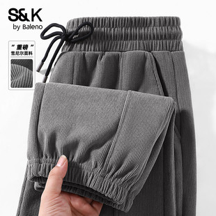 重磅加绒加厚运动裤 美式 男25冬季 班尼路S&K系列雪尼尔中灰色卫裤