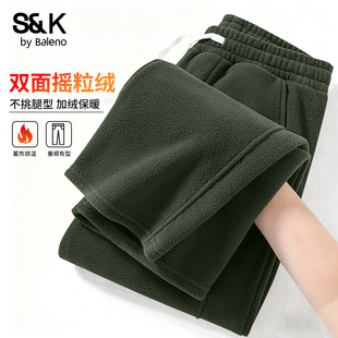 子秋冬季 裤 墨绿色美式 复古男裤 班尼路S&K抓绒裤 宽松运动裤 子男士