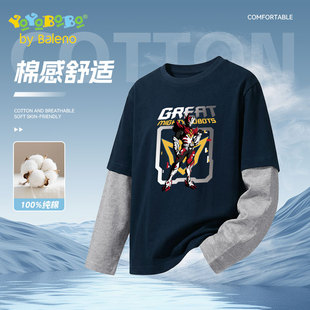 班尼路YBB系列儿童长袖春款2026新款男童假两件T恤大童酷帅上衣P