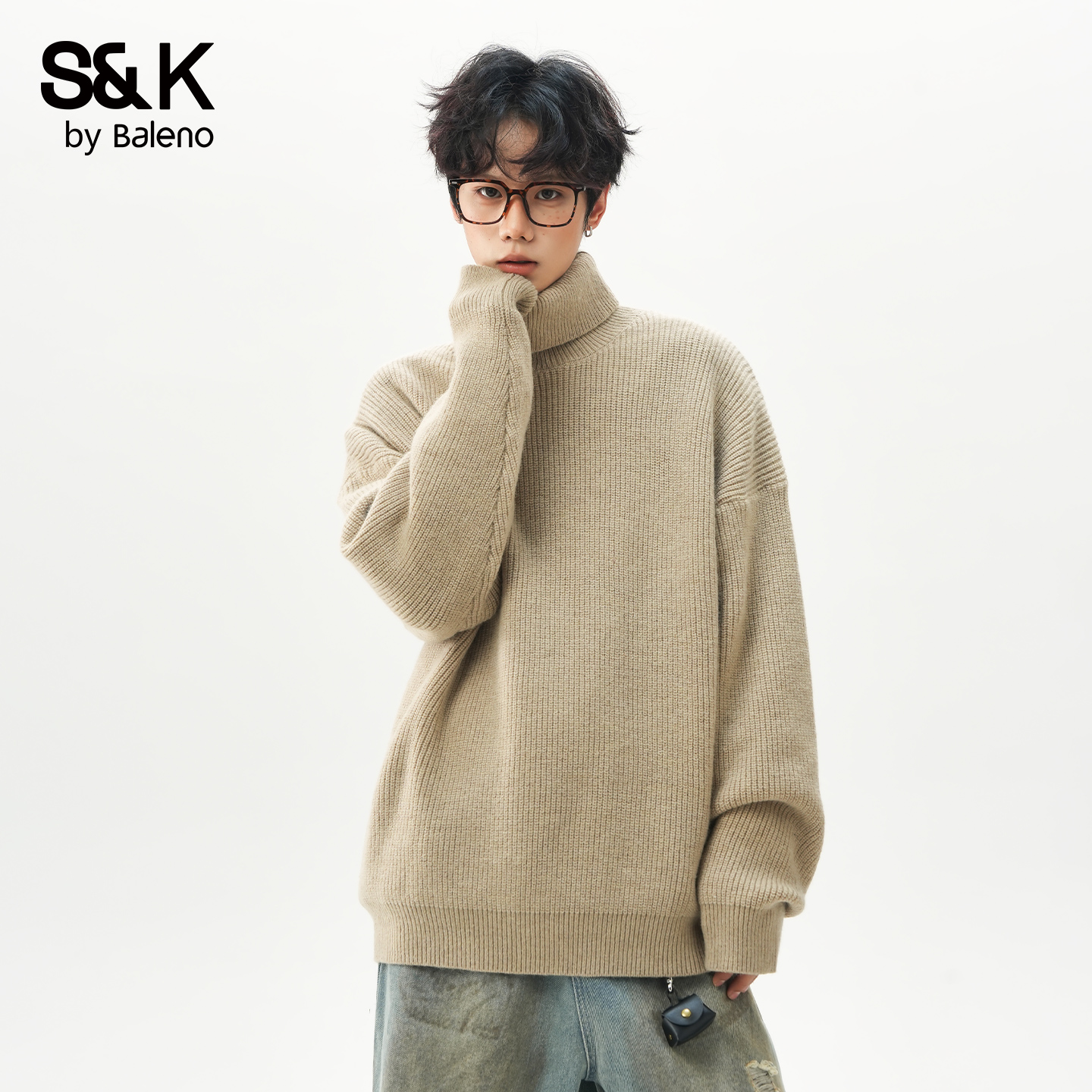 班尼路SK复古高领毛衣男潮牌宽松