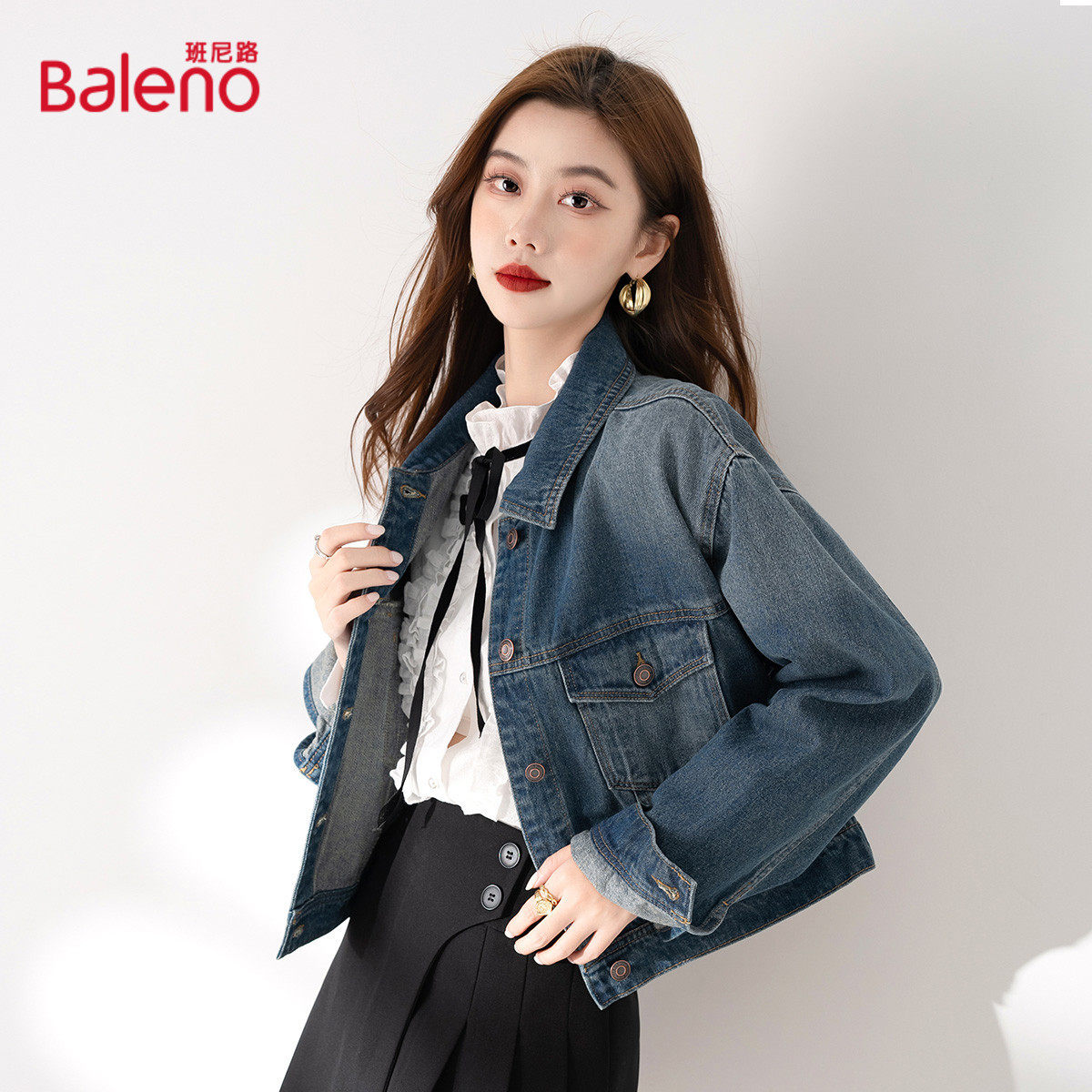 班尼路牛仔外套女短款2025秋季新款小个子港风复古高级感夹克女J,女装/女士精品,短外套,淘宝优惠券,粉丝福利购,淘宝优惠卷