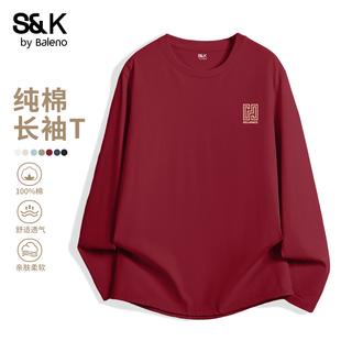 青少年酒红色纯棉长袖 冬季 t恤潮A 男款 班尼路S&K系列本命年打底衫