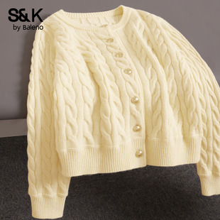 班尼路S&k系列黄色加厚针织开衫毛衣女2026秋冬新款内搭上衣外套H