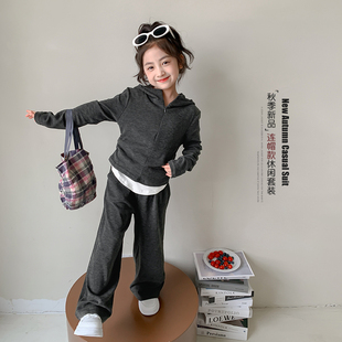 女童春装 2026新款 儿童运动服连帽卫衣洋气女孩休闲长裤 两件套 套装