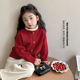 儿童新年衣服战袍拜年服女孩套头针织衫 女童红色毛衣2026春季 新款