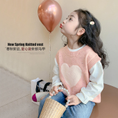 女童针织马甲春秋2026新款 儿童马夹洋气宝宝背心外穿女孩坎肩春装
