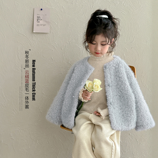 女童毛毛外套秋冬款2026新款森系女孩皮毛一体上衣儿童装加厚衣服