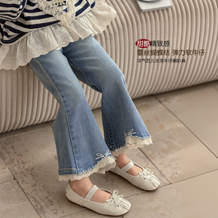 女童裤子春秋款2026新款中小童春季花边喇叭裤韩系儿童春装休闲裤