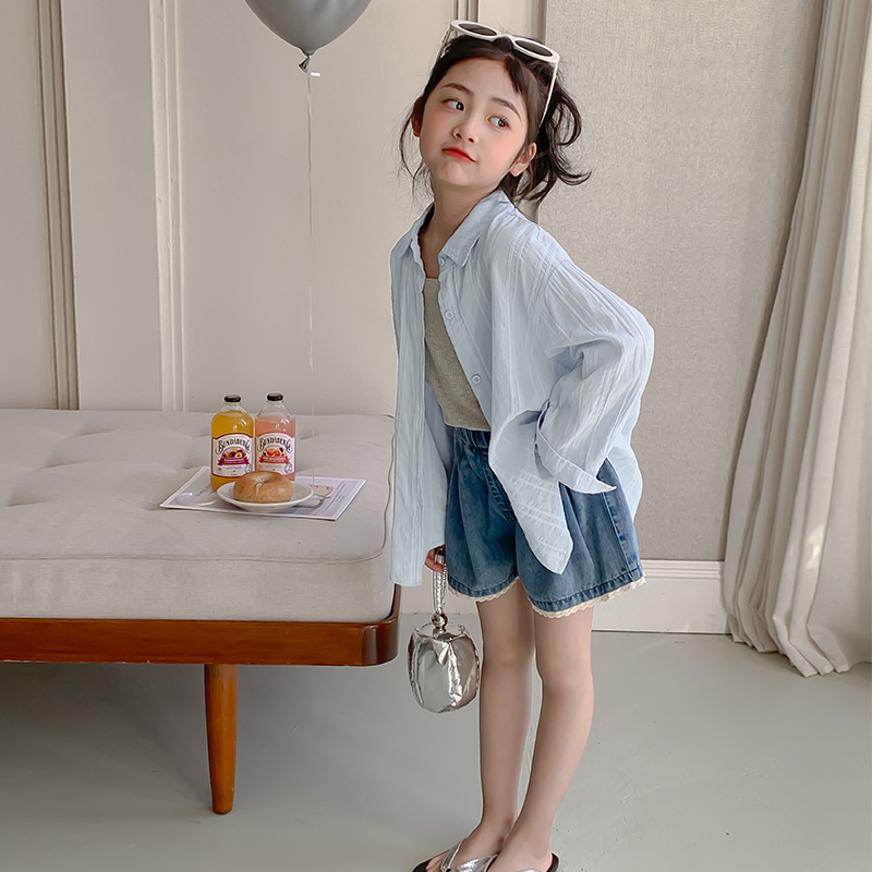 女童夏季薄款防晒外套2025新款儿童夏款韩版衬衣女孩夏装凉感衬衫