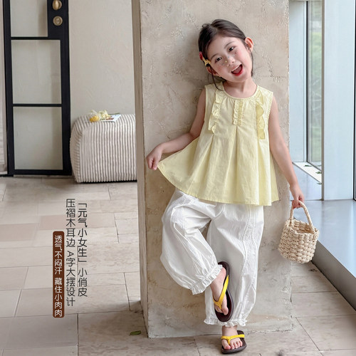 女童木耳边娃娃衫夏装2026新款小童夏季巨好看无袖衬衣儿童装衬衫