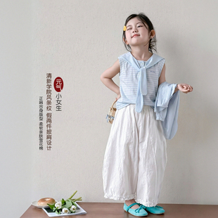女童披肩无袖T恤夏装2026新款儿童夏季独特巨好看上衣小童五分袖
