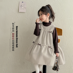 背心裙拜年服装 儿童喜庆新年衣服冬装 2026新款 女童加绒连衣裙套装