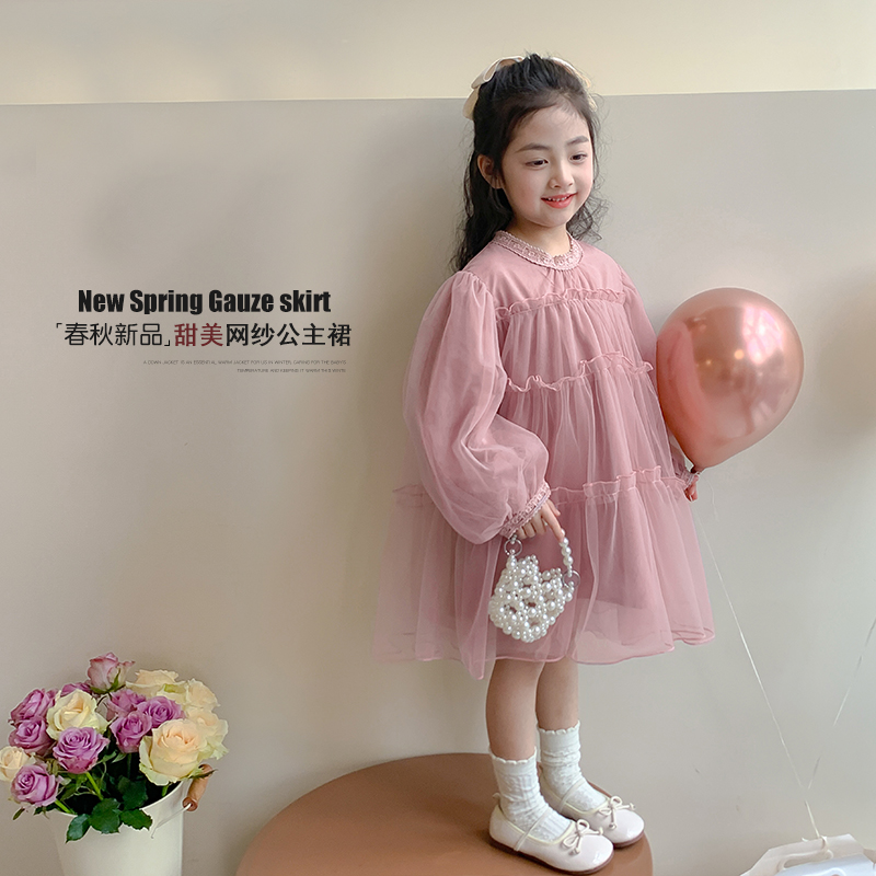 女童连衣裙春装2025新款儿童花童礼服纱裙小女孩洋气高端公主裙子