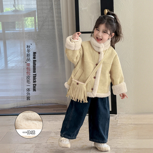 女童外套秋冬款2026新款儿童皮毛一体童装初冬女孩超好看围膜上衣