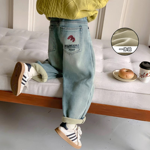 秋冬款 加厚一体绒老爹裤 2026新款 子洋气冬季 儿童裤 女童加绒牛仔裤