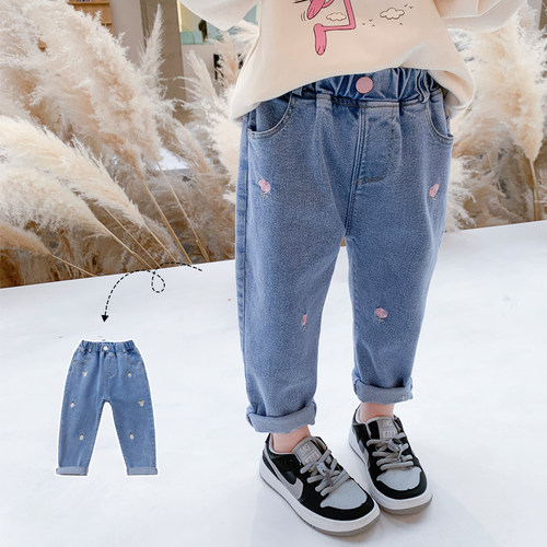 女童加绒牛仔裤秋冬款2025新款童装洋气小女孩休闲裤冬装儿童长裤