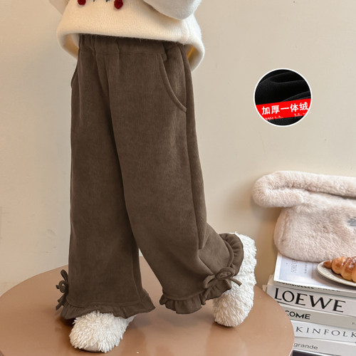 儿童裤子加绒女童灯芯绒阔腿裤