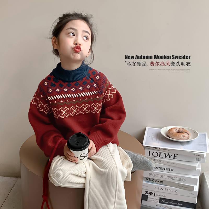 女童毛衣秋冬款费尔岛圣诞毛线衣