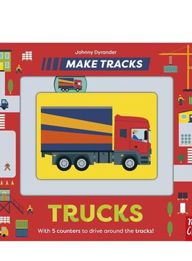 【预售】【滑轨机关书】卡车Trucks【Make Tracks】英文进口原版儿童绘本图书3-6岁Johnny Dyrander
