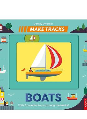 【预售】【滑轨机关书】船只 【Make Tracks】Boats 英文进口原版儿童趣味图书 Johnny Dyrander
