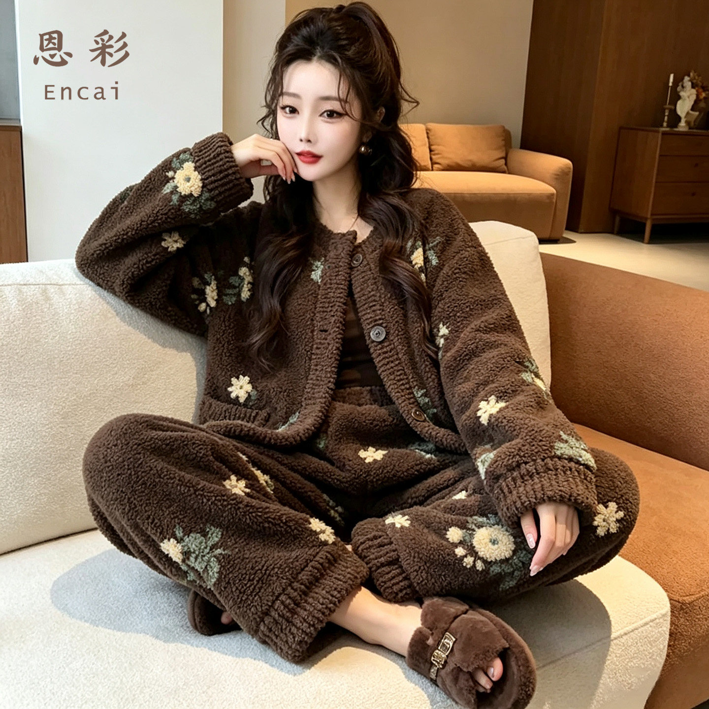 新品高级感睡衣女秋冬珊瑚绒家居服法兰绒加厚加绒大码可外穿套装