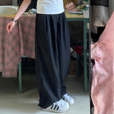 黑色山本裤女新款夏季薄款小个子宽松慵懒风休闲冰丝阔腿裤子