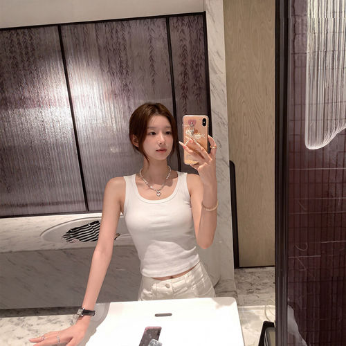 白色无袖背心女内搭夏新款工字外穿吊带带胸垫遮副乳打底上衣