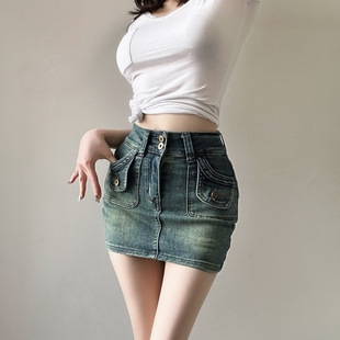 金智妮同款裤子辣妹性感春夏水洗复古蓝牛仔半身裙女高腰裙弹力紧