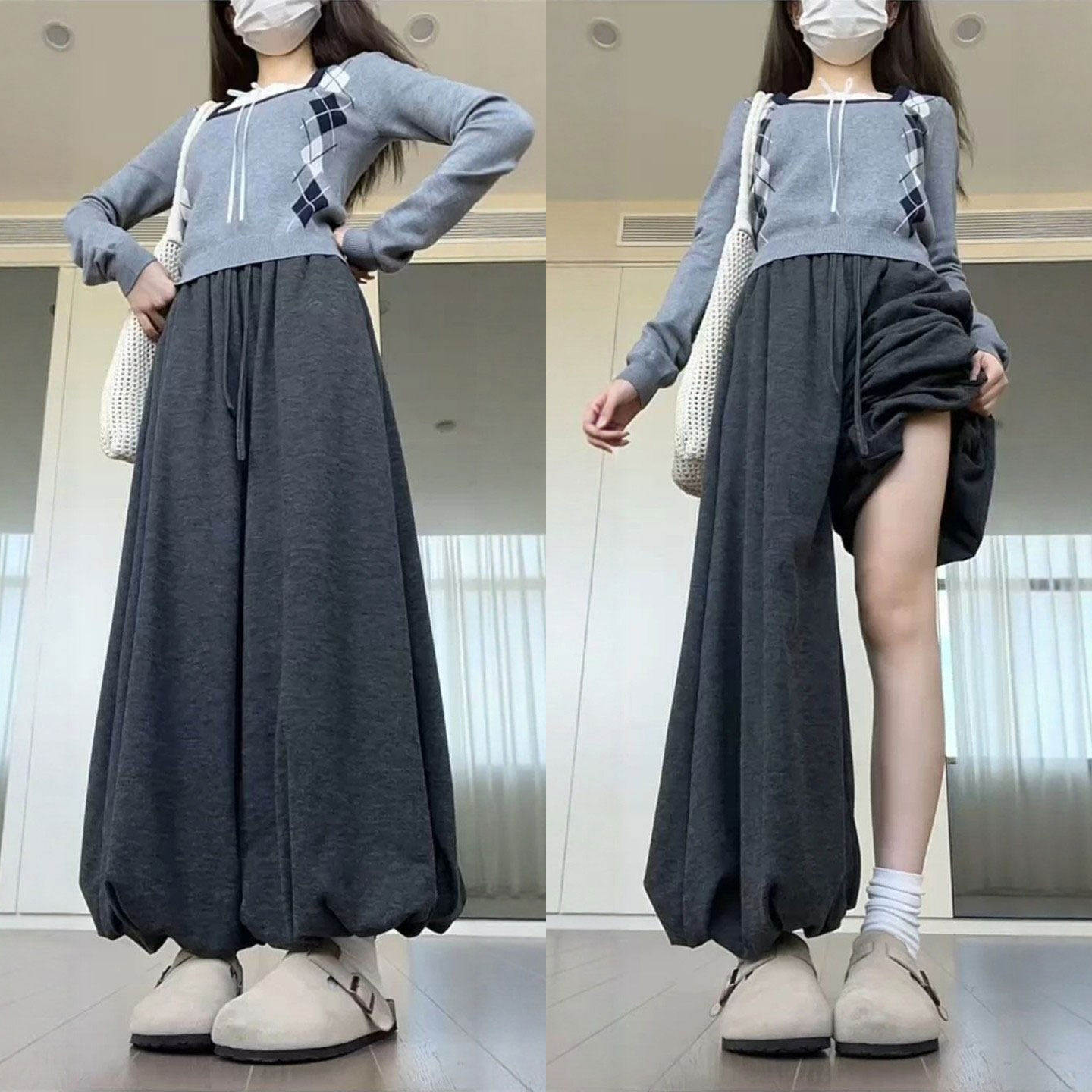 深灰色花苞裙裤女秋冬新款垂感糯米裤小个子宽松慵懒风灯笼阔腿裤,女装/女士精品,休闲裤,淘宝优惠券,粉丝福利购,淘宝优惠卷