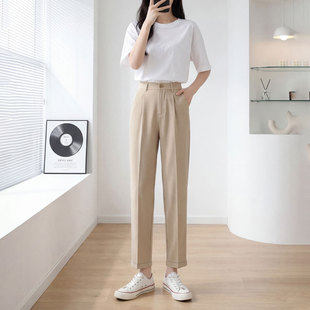 卡其色西装裤子女款夏薄新款小个子九分哈伦裤西裤休闲萝卜