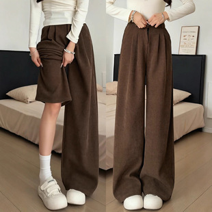 子女新款 裤 咖色秋季 直筒垂感西装 小个子休闲窄版 灯芯绒阔腿裤