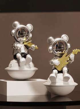 宇航员坐姿摆件客厅玄关桌面房间装饰品轻奢高级感弹琴太空人卡通