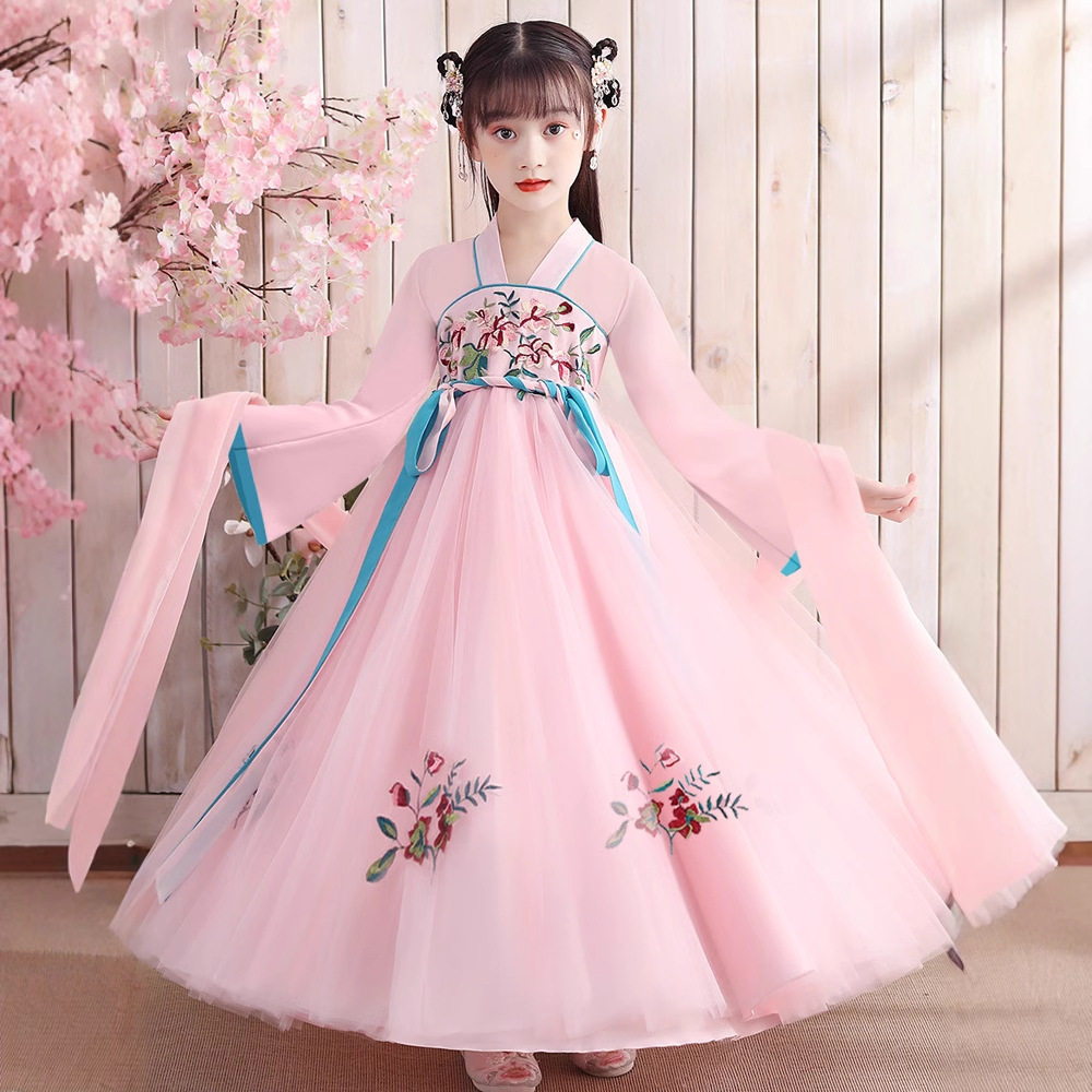 女童汉服连衣裙儿童公主裙长袖春夏秋冬童装网红古装仙女裙子