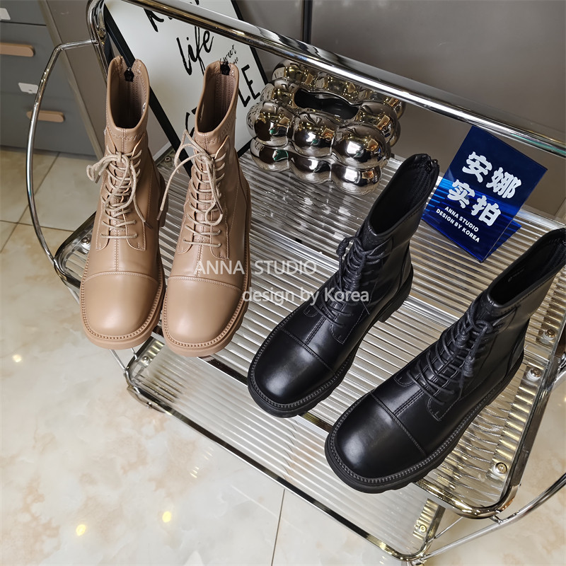 品牌撤柜商场断码中跟系带绒布马丁靴中跟后拉链短靴软皮显瘦女靴,女鞋,马丁靴,淘宝优惠券,粉丝福利购,淘宝优惠卷