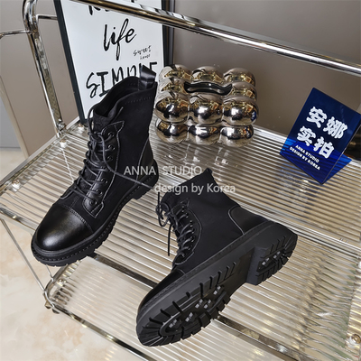 系带小短靴气质裸靴女中跟瘦瘦靴