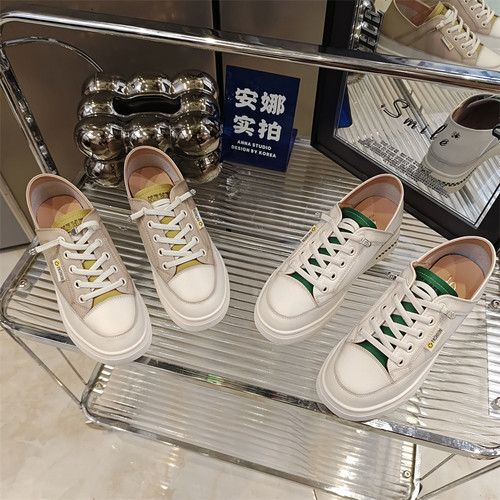 真皮厚底增高小白鞋女一脚蹬