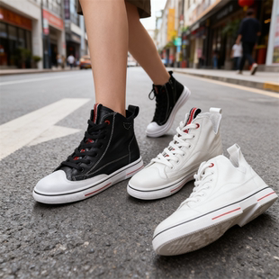 平底板鞋 女ins潮软面软底韩版 V口 高帮帆布鞋 牛皮品牌撤柜2024新款