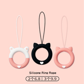 ins风可爱猫形状硅胶指环圈绳手机扣挂绳短款 挂件链子钥匙u盘挂饰