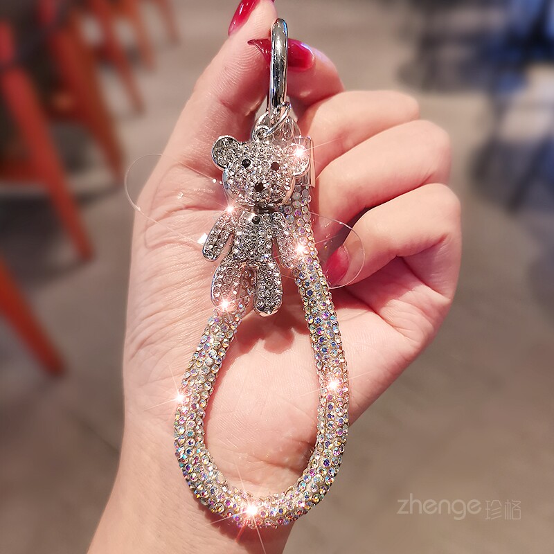 双域手机挂绳小熊挂件闪钻指环ins女士精致高级感小众潮流网红时尚户外旅游出行手提链带子电话套壳拇指绳新