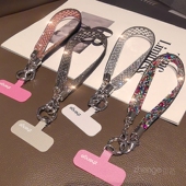 女士好看挂饰户外旅游登山出行逛街防丢手提手机壳挂链小众高级感新款 双域满钻亮片手机挂绳宽版 手腕带子时尚