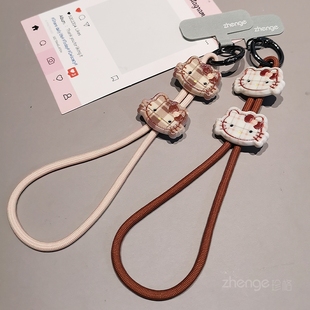 双域可爱猫手机挂绳女手腕短款 可调节编织手绳防丢户外旅游登山出行逛街防掉手机壳电话套挂件卡通小吊绳新款