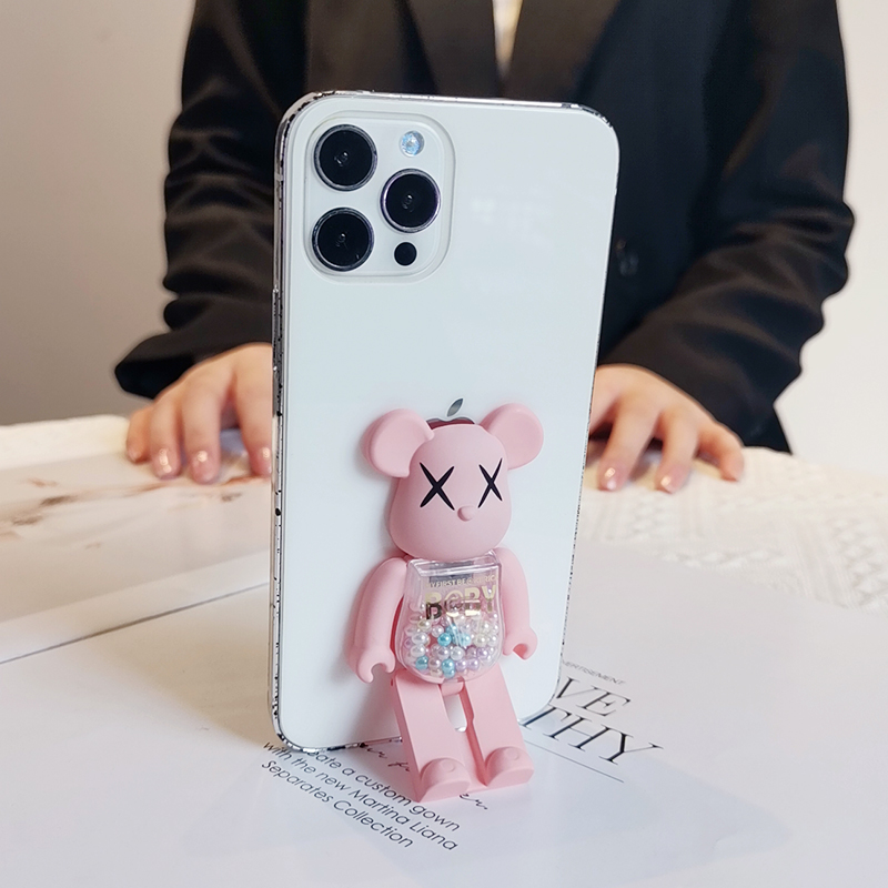 手机伸缩支架男女新款积木熊可爱流沙糖果小熊指环扣隐形推拉支撑架便携手机壳通用后背贴多功能折叠粘贴式