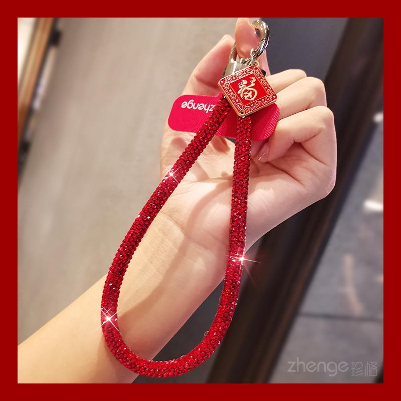 手机挂绳短款新款满钻手链ins时尚高级感奢华水钻闪耀女款腕带钥匙扣挂饰防丢防盗手提链手机壳通用金属夹片