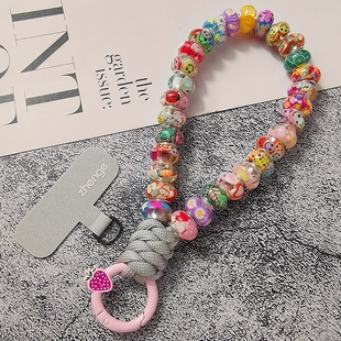 双域手机挂绳女手腕卡通可爱精致手工编织绳串珠包包挂件饰品短款户外旅游出行防丢手提链电话套壳手机挂链新