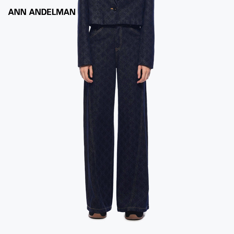 梓渝同款ANN ANDELMANlogo镭射烧花版型好看的原色弯刀牛仔裤阔腿,女装/女士精品,牛仔裤,淘宝优惠券,粉丝福利购,淘宝优惠卷