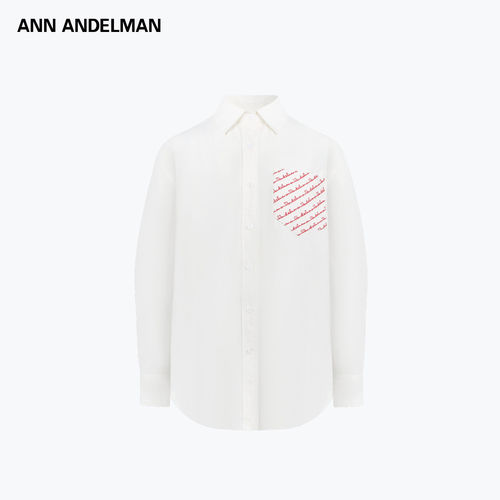 ANN ANDELMAN胶囊系列字母绣花口袋衬衫白色翻领宽松长袖